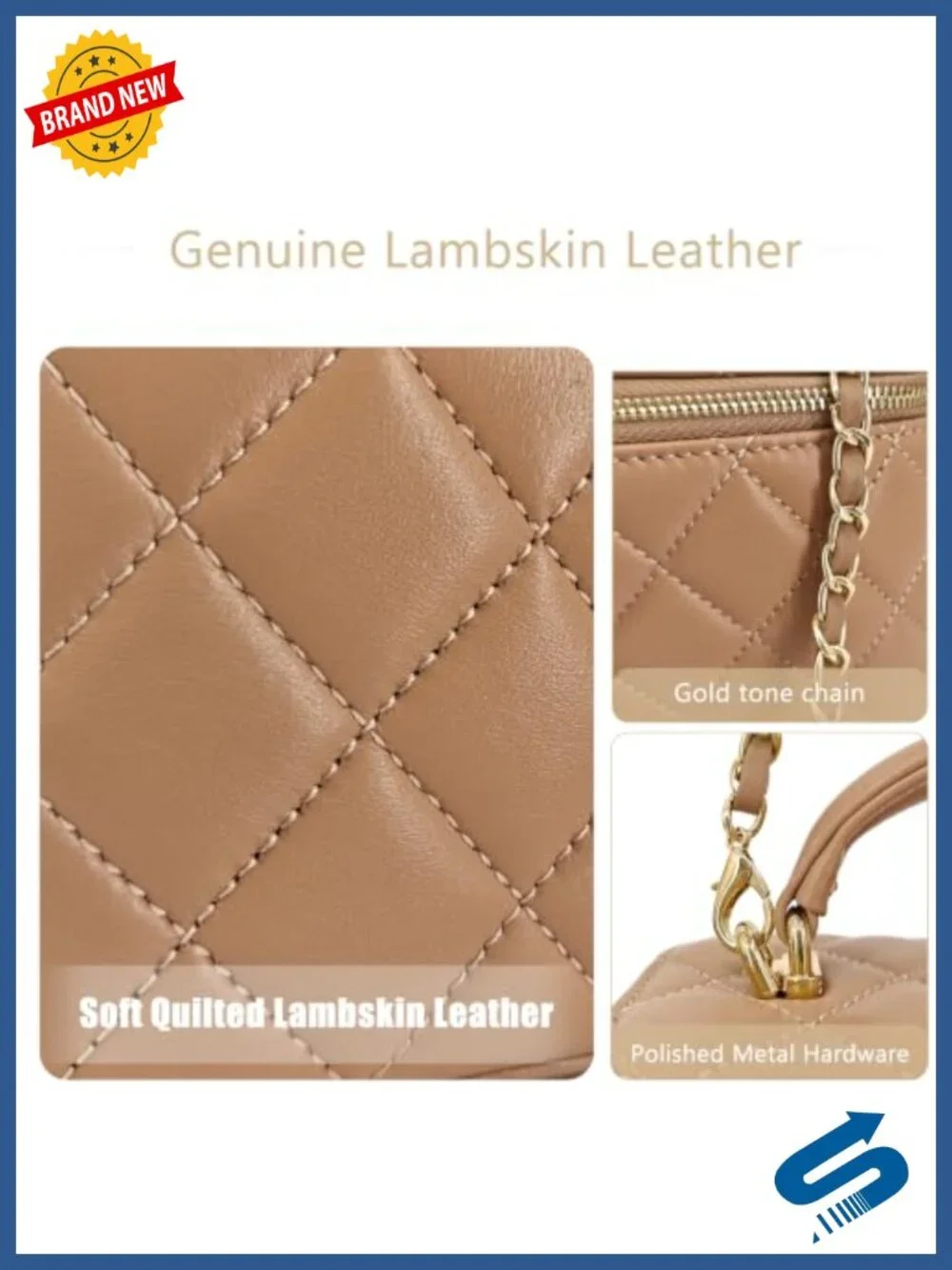 Genuine Lambskin Leather Mini Crossbody Bag with Chain Strap